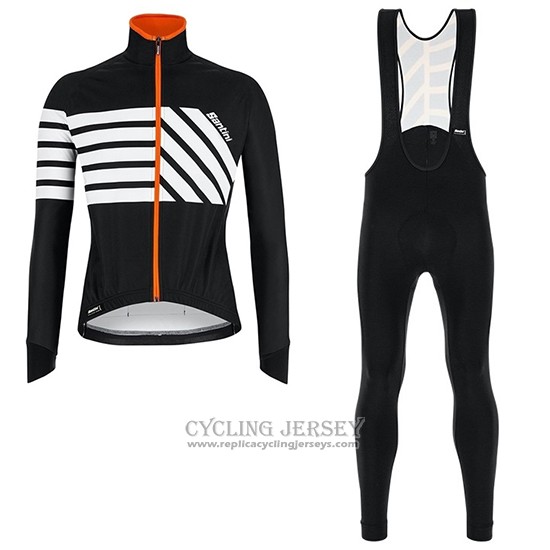 2019 Cycling Jersey Santini Svolta White Black Long Sleeve And Bib Tight